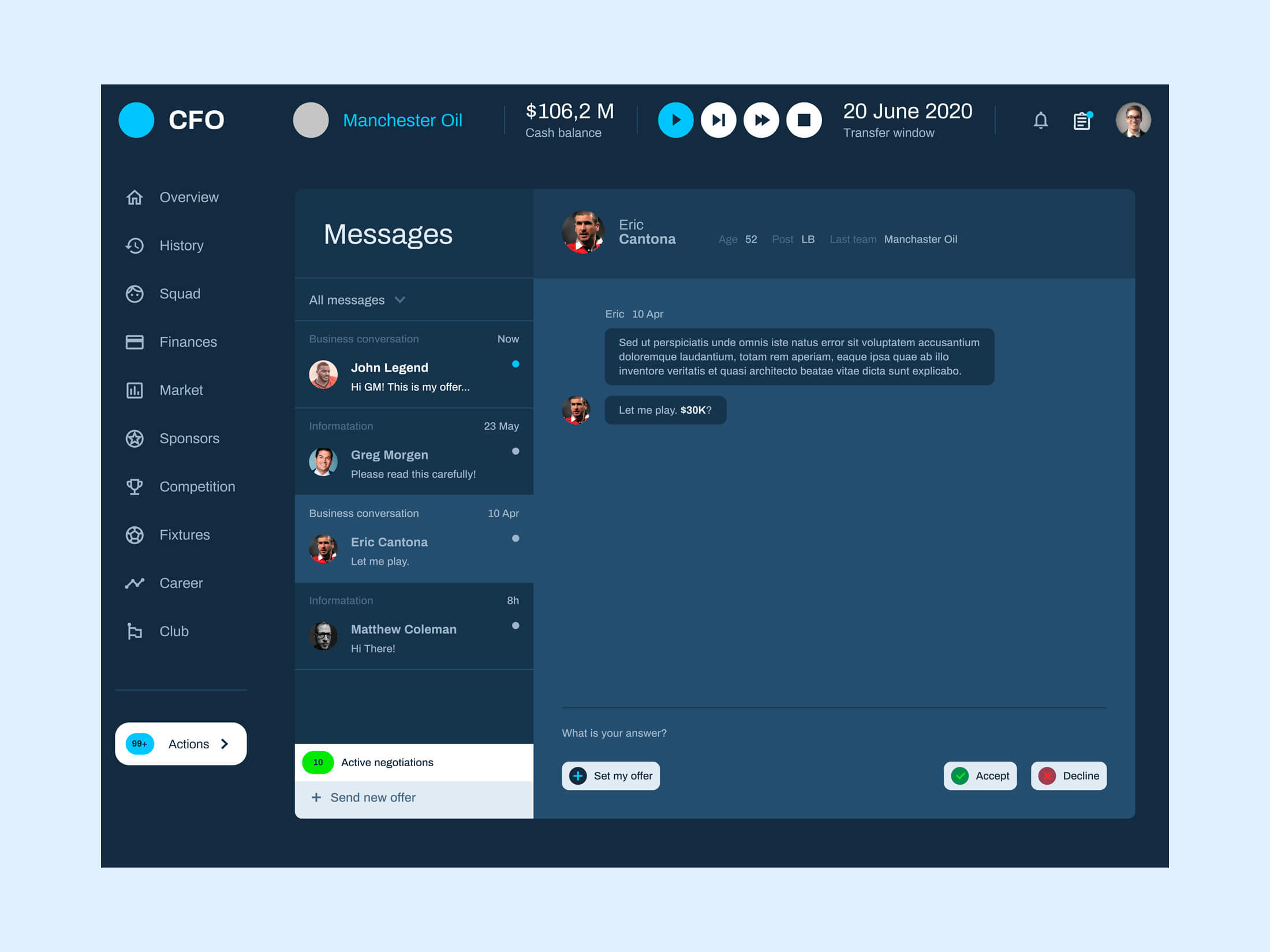 CFO Messages screen